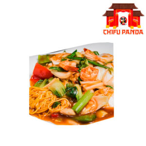 CHAUFA CON TALLARIN SALTADO DE LANGOSTINO Y VERDURAS