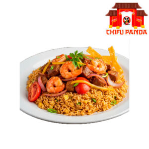 SALTADO DE RES Y LANGOSTINO CON SU CHAUFA