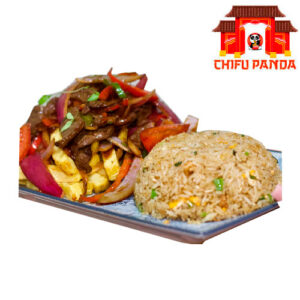 SALTADO DE RES CON VERDURAS Y CHAUFA