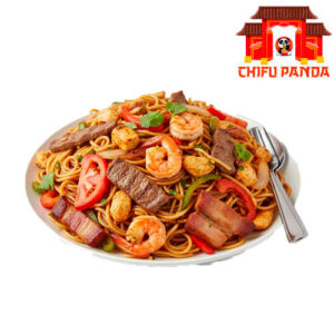 TALLARIN SALTADO ESPECIAL (RES, POLLO, LANGOSTINO Y CHANCHO)